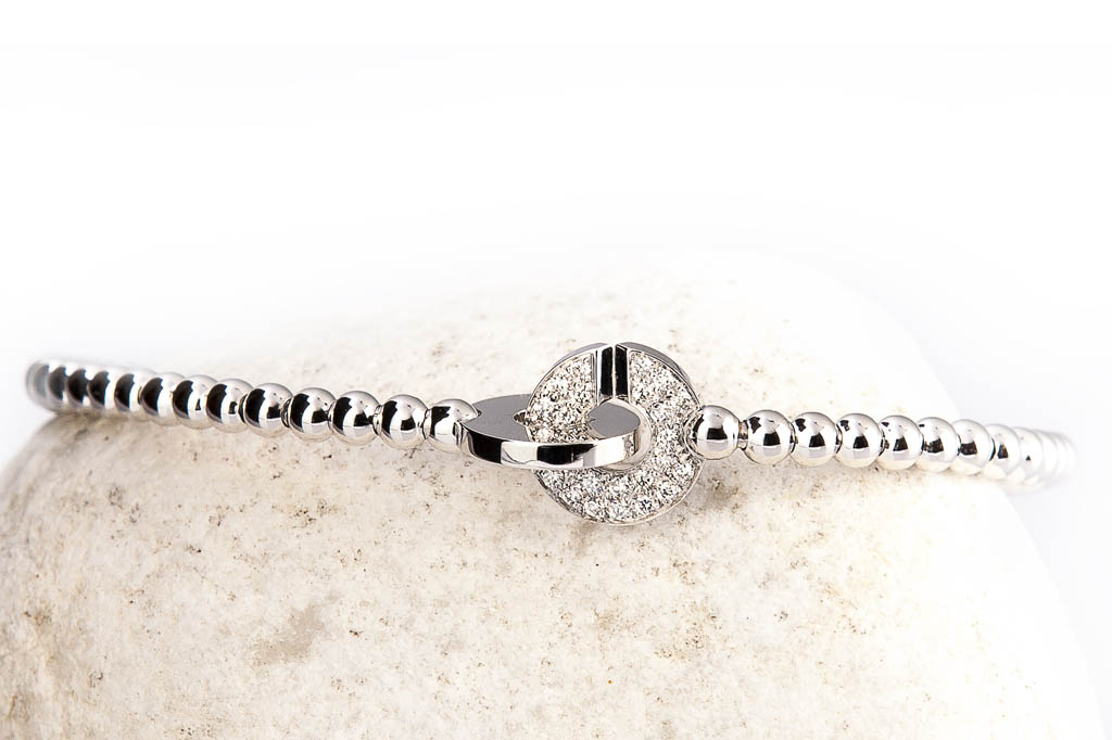 bracelet flexible boules or blanc menottes diamants